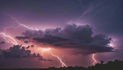 outdoors,sky,cloud,water,tree,no humans,cloudy sky,grass,nature,scenery,reflection,sunset,horizon,silhouette,electricity,lightning,landscape,night,forest