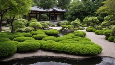 outdoors,day,water,tree,no humans,grass,building,nature,scenery,forest,rock,road,bush,architecture,east asian architecture,river,path,pond,stone lantern,house