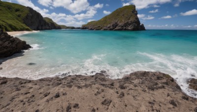 outdoors,sky,day,cloud,water,blue sky,no humans,ocean,beach,cloudy sky,scenery,rock,mountain,sand,horizon,waves,shore,landscape,cliff,island