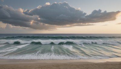 outdoors,sky,day,cloud,water,blue sky,no humans,ocean,beach,cloudy sky,scenery,sunset,sand,horizon,waves,shore,sunlight