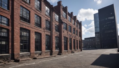 outdoors,sky,day,cloud,blue sky,no humans,window,shadow,cloudy sky,building,scenery,city,road,cityscape,street,skyscraper,lamppost