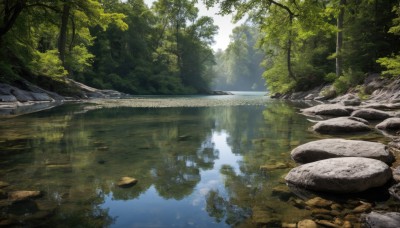 outdoors,day,water,tree,no humans,sunlight,grass,nature,scenery,forest,reflection,rock,river,lake,pond,reflective water,stream,sky,cloud,landscape