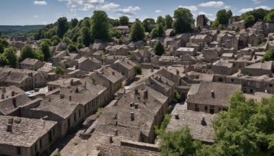 outdoors,sky,day,cloud,water,tree,blue sky,no humans,building,nature,scenery,forest,mountain,city,road,cityscape,ruins,river,landscape,cloudy sky,house