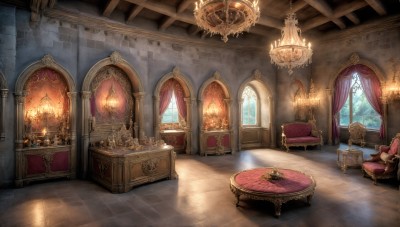 HQ,sky,day,indoors,tree,pillow,no humans,window,chair,table,sunlight,fire,curtains,scenery,couch,light rays,wooden floor,stairs,fantasy,light,lamp,candle,pillar,armchair,carpet,candlestand,rug,chandelier,treasure chest,fireplace,desk,door,tiles,tile floor,throne,cabinet,reflective floor