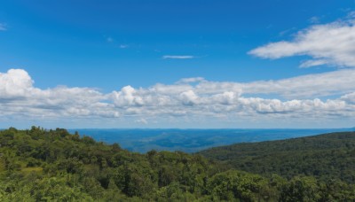 outdoors,sky,day,cloud,water,tree,blue sky,no humans,ocean,cloudy sky,grass,nature,scenery,forest,mountain,horizon,field,landscape,hill,bird