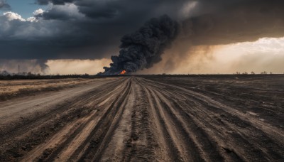 outdoors,sky,cloud,military,no humans,cloudy sky,fire,building,scenery,smoke,military vehicle,watercraft,ship,day,ocean,beach,sand