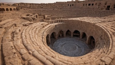 outdoors,no humans,building,scenery,stairs,city,road,architecture,ruins,bridge,pillar,brown theme,arch,sky,day,cloud,water,sand,tower,desert