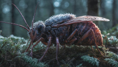 outdoors, blurry, tree, no humans, depth of field, blurry background, animal, bug, nature, forest, monster, realistic