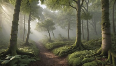 outdoors,day,tree,no humans,sunlight,grass,plant,nature,scenery,forest,light rays,bush,sunbeam,dappled sunlight,moss,green theme,path