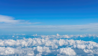 monochrome,outdoors,sky,day,cloud,blue sky,no humans,cloudy sky,scenery,blue theme,horizon,landscape,above clouds,water,ocean