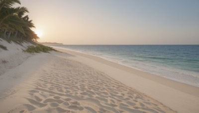 outdoors,sky,day,water,tree,no humans,ocean,beach,scenery,sunset,sand,palm tree,horizon,waves,shore,cloud,sunlight,plant,nature,sun