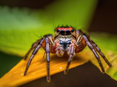 solo,looking at viewer,blurry,no humans,depth of field,blurry background,animal,sunglasses,bug,realistic,animal focus,silk,spider,full body,black eyes,shadow,green background,monster,extra eyes,arthropod girl,horror (theme)