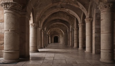 outdoors,dutch angle,no humans,sunlight,scenery,stairs,pillar,statue,arch,column,pavement,stone floor,indoors,tiles,wall,architecture,tile floor,ruins,brick floor