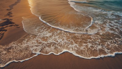 outdoors,sky,water,no humans,bird,ocean,traditional media,beach,scenery,reflection,sunset,sand,horizon,waves,shore,day,from above,sunlight