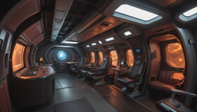 indoors,no humans,window,glowing,scenery,reflection,science fiction,spacecraft,cockpit,seat,1boy,helmet,robot,mecha,machinery,realistic,pilot suit,space,spacesuit,lights,pilot