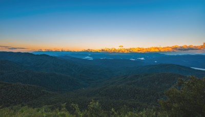 outdoors,sky,day,cloud,water,tree,blue sky,no humans,ocean,grass,nature,scenery,forest,sunset,mountain,horizon,river,landscape,mountainous horizon,lake,gradient sky,hill,signature,bird,cloudy sky,field