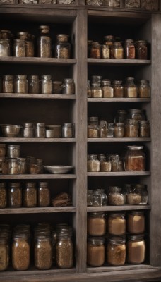 no humans,bottle,scenery,realistic,shelf,food focus,jar,still life,indoors,shop