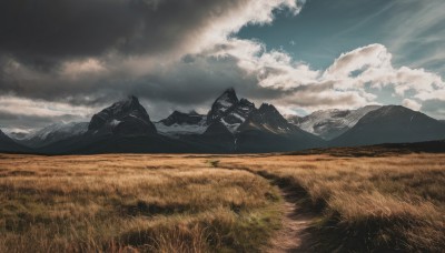 outdoors,sky,day,cloud,tree,blue sky,no humans,cloudy sky,grass,nature,scenery,mountain,field,landscape,mountainous horizon,hill,sunlight