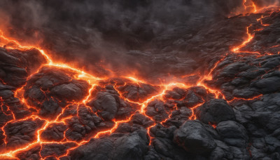 sky, cloud, no humans, cloudy sky, scenery, rock, electricity, lightning, molten rock