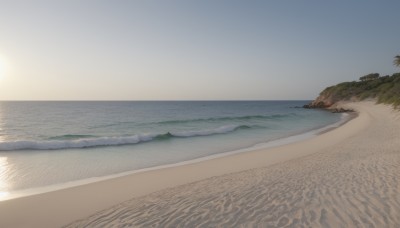 outdoors,sky,day,water,tree,blue sky,no humans,ocean,beach,scenery,sunset,sand,sun,horizon,waves,shore,cloud,nature