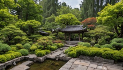 outdoors,sky,day,cloud,tree,no humans,grass,building,nature,scenery,forest,rock,stairs,road,bush,architecture,east asian architecture,shrine,path,pavement,stone lantern,plant,landscape