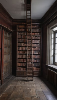 day,indoors,book,no humans,window,sunlight,scenery,wooden floor,door,bookshelf,shelf,library,ceiling,hallway,ladder,reflective floor,tiles,wall,tile floor,voile