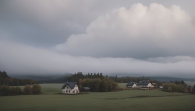 outdoors,sky,day,cloud,tree,no humans,window,cloudy sky,grass,building,nature,scenery,forest,mountain,house,landscape,hill,horizon,road,field