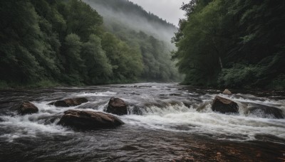 hat,outdoors,sky,day,cloud,water,tree,no humans,nature,scenery,forest,rock,mountain,river,waves,waterfall,landscape,signature,cloudy sky