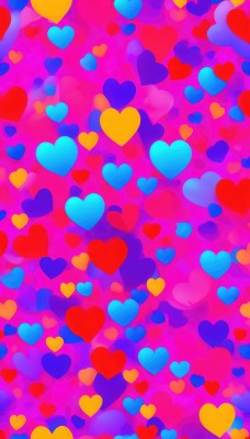 1girl,solo,multiple girls,heart,no humans,pink theme,heart background,scenery,colorful