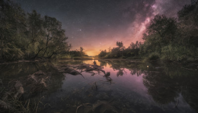 outdoors, sky, water, tree, no humans, night, star (sky), nature, night sky, scenery, forest, starry sky, reflection, sunset