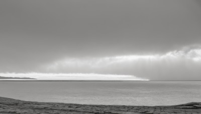 monochrome,comic,greyscale,outdoors,sky,cloud,water,no humans,ocean,beach,cloudy sky,scenery,horizon,shore