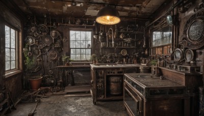 day,indoors,tree,book,no humans,window,chair,table,plant,scenery,wooden floor,door,clock,bookshelf,potted plant,lamp,shelf,gears,cabinet