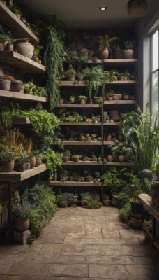 food,indoors,no humans,window,table,plant,scenery,potted plant,shelf,vegetable,flower pot,day,artist name,signature,sunlight,ceiling light