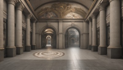 dress,indoors,no humans,window,scenery,stairs,door,tiles,architecture,tile floor,pillar,statue,hallway,church,arch,column,1girl,long hair,blonde hair,multiple boys,wings,shadow,sunlight,light rays,wooden floor,light,magic circle,floor,ceiling,carpet