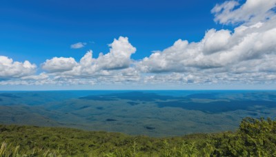 outdoors,sky,day,cloud,water,tree,blue sky,no humans,ocean,cloudy sky,grass,nature,scenery,forest,mountain,horizon,field,landscape,hill,beach