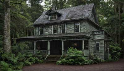 outdoors,day,tree,no humans,window,grass,plant,building,nature,scenery,forest,stairs,door,road,bush,house,shrine,path