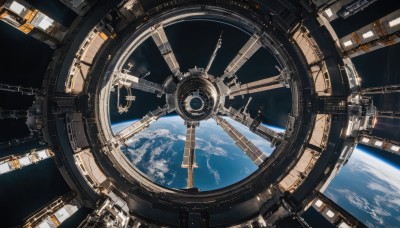 sky,no humans,star (sky),scenery,science fiction,space,planet,earth (planet),spacecraft,cloud,dutch angle,window,sunlight