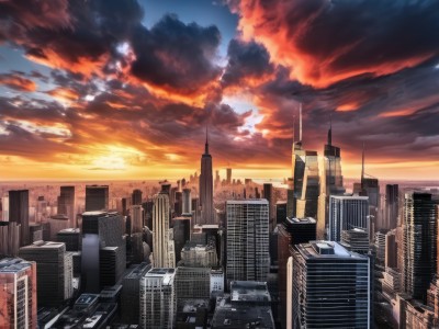 outdoors,sky,cloud,no humans,sunlight,cloudy sky,building,scenery,sunset,city,sun,cityscape,skyscraper,orange sky,skyline,horizon