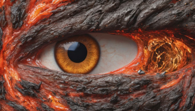 no humans, traditional media, close-up, rock, eye focus, molten rock