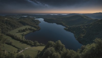 outdoors,sky,cloud,water,tree,no humans,night,ocean,grass,star (sky),nature,night sky,scenery,forest,starry sky,sunset,mountain,horizon,river,landscape,lake,hill,road