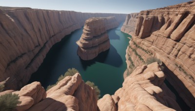 outdoors,day,water,tree,no humans,plant,nature,scenery,rock,ruins,bridge,river,cliff,cave,moss,sky,blue sky,grass,desert