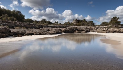 outdoors,sky,day,cloud,water,tree,blue sky,no humans,ocean,beach,cloudy sky,building,nature,scenery,forest,reflection,rock,road,ruins,river,landscape,sand,shore,desert