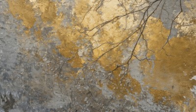 solo,outdoors,tree,no humans,traditional media,nature,scenery,snow,branch,painting (medium),winter,bare tree,orange theme,long sleeves,day,from above,plant,watercolor (medium)