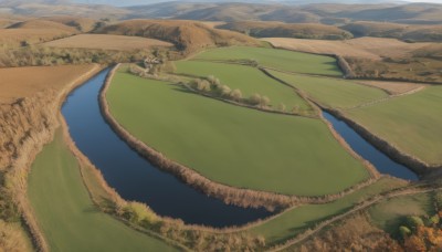 outdoors,sky,day,water,tree,no humans,from above,grass,nature,scenery,forest,mountain,road,field,river,landscape,lake,path,cloud,building,bush,house,bridge,town