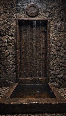 outdoors,water,no humans,from above,scenery,rock,ruins,crack,stone,stone floor,wood,weapon,sword,stairs,glint,wall,broken,planted sword,still life,treasure chest,stone wall,cracked floor