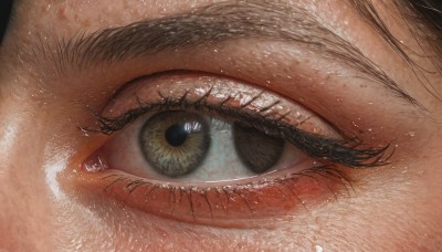 1girl,solo,looking at viewer,brown hair,brown eyes,yellow eyes,eyelashes,close-up,reflection,realistic,eye focus,1boy,male focus,light particles