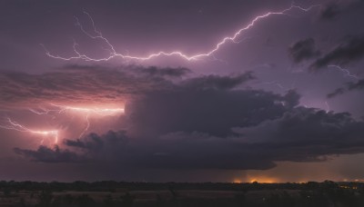 outdoors,sky,cloud,no humans,night,cloudy sky,building,star (sky),night sky,scenery,starry sky,sunset,city,horizon,electricity,cityscape,lightning,landscape,monochrome,fire,dark,city lights