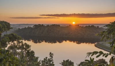 outdoors,sky,cloud,water,tree,no humans,ocean,leaf,beach,sunlight,plant,nature,scenery,forest,sunset,mountain,aircraft,sun,horizon,watercraft,river,boat,landscape,shore,orange sky,cloudy sky,reflection,palm tree,lake,gradient sky