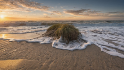 outdoors, sky, cloud, water, no humans, ocean, beach, scenery, sunset, sand, sun, horizon, waves, shore