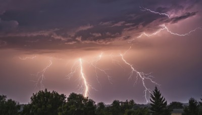 outdoors,sky,cloud,tree,no humans,cloudy sky,nature,scenery,forest,sunset,electricity,lightning,night,landscape